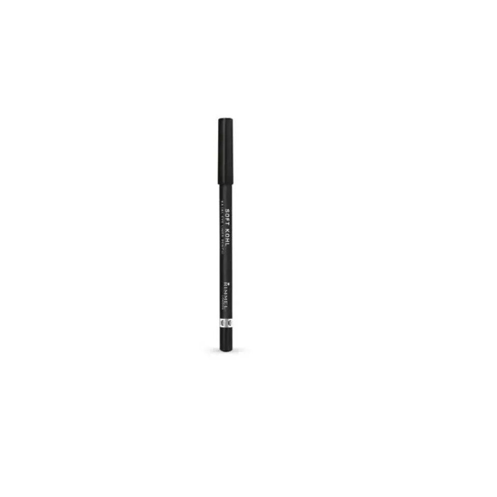 Schwarzer Kajalstift. Aufschrift: Soft Khol Kajal Eye Liner Pencil. Marke: Rimmel.