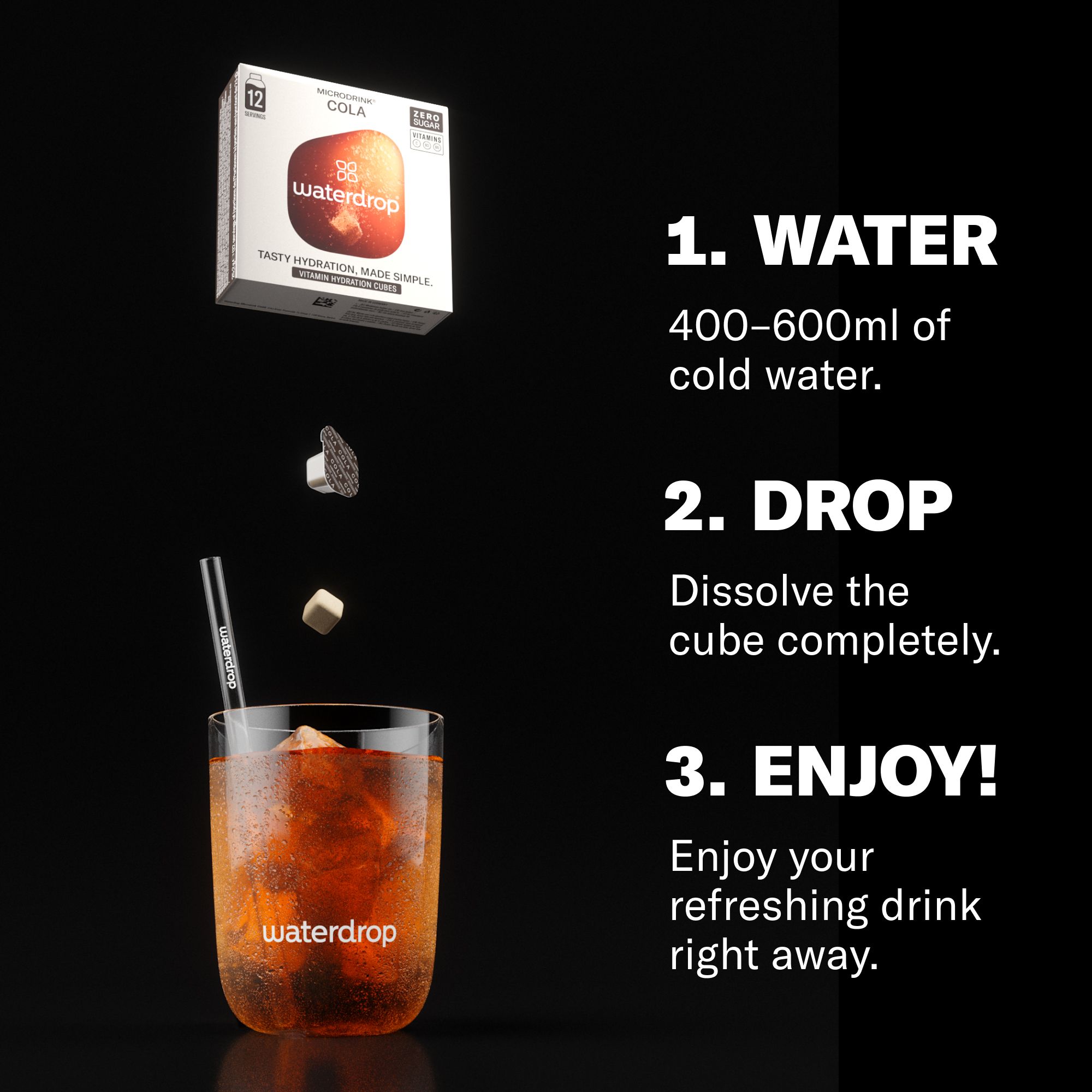 waterdrop® COLA Set – 36 Würfel mit Kolanuss, grünem Kaffee & Vitaminen – vegan, zuckerfrei