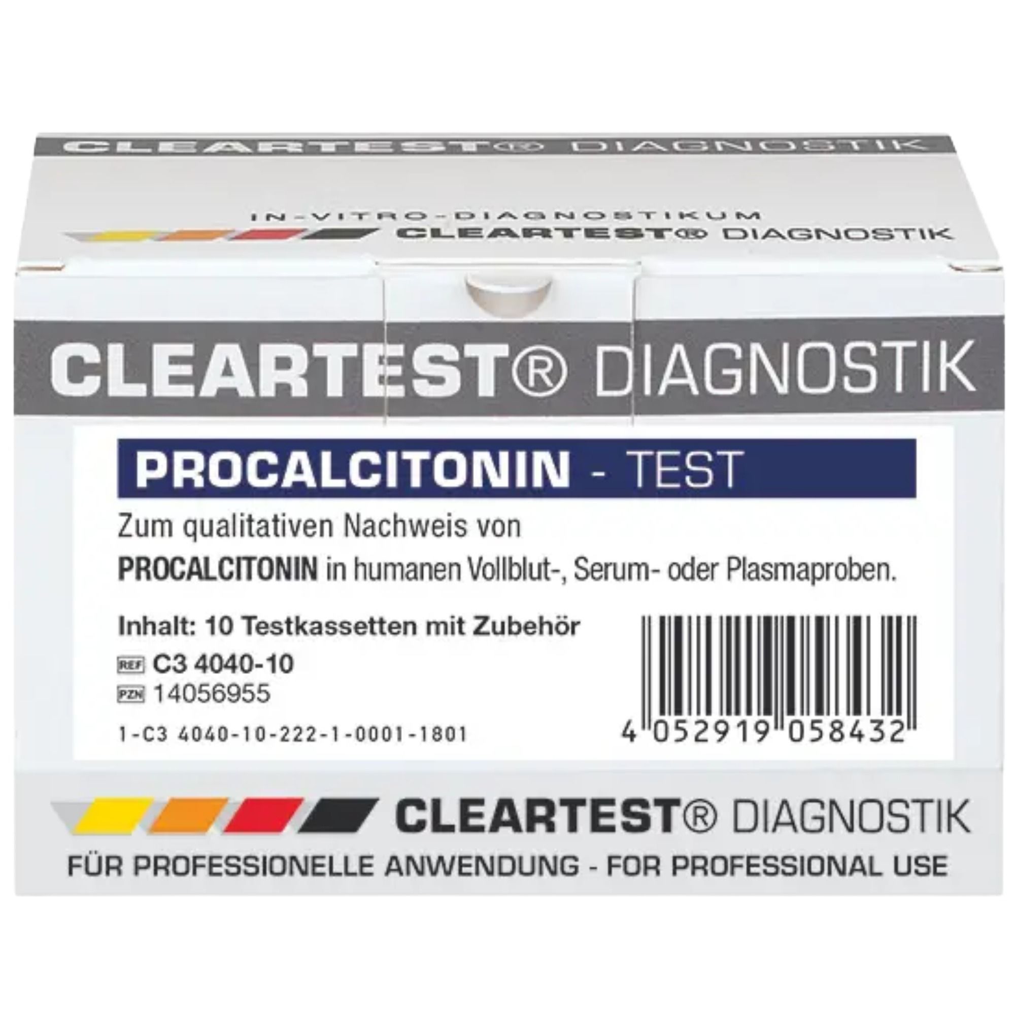 Cleartest Procalcitonin Test Box: 10 Testkassetten mit Zubehör für professionelle Anwendung.