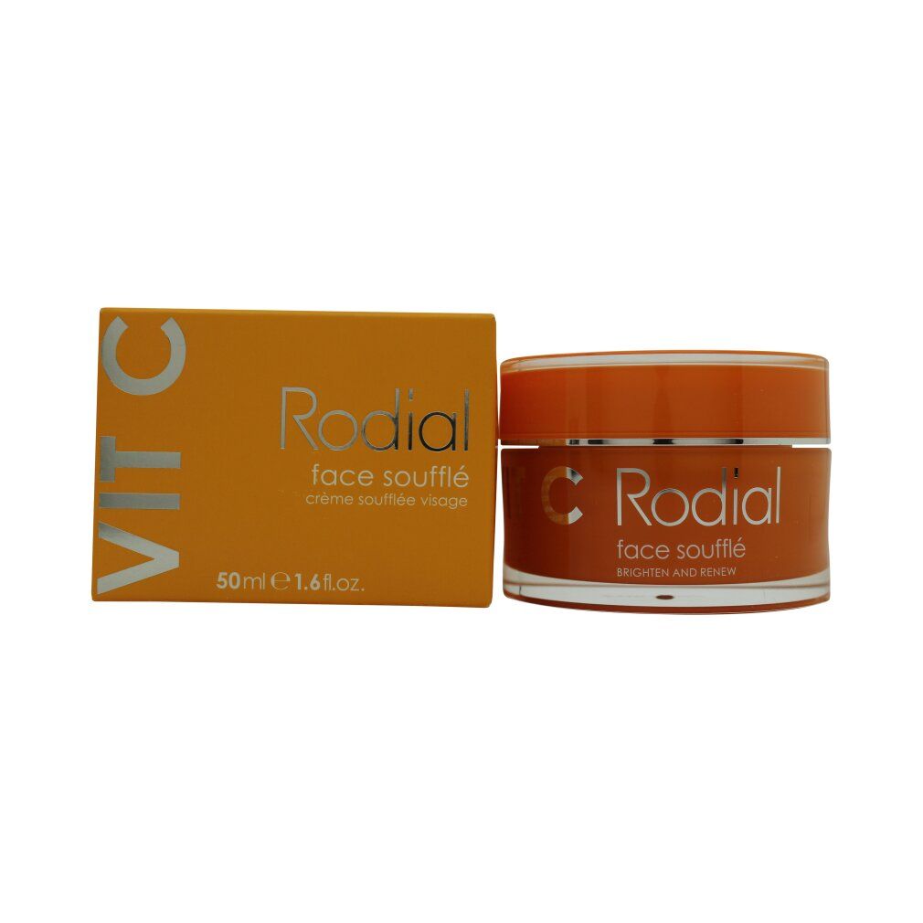 Orangefarbene Schachtel und Tiegel. Aufschrift: Vit C Rodial face soufflé. Auf der Schachtel: 50ml 1.6 fl.oz.