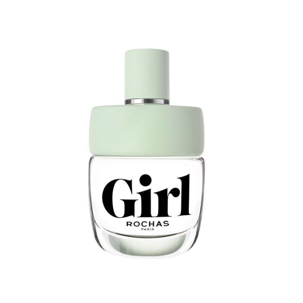 Glasflakon mit hellgrünem Verschluss. Aufschrift "Girl" und "Rochas".