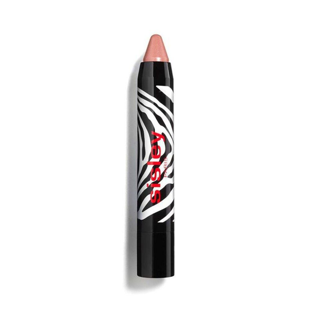 Lippenstift-Stift mit schwarzem Deckel. Zebra-Muster. Sisley-Logo. Geöffneter Stift zeigt rosa Farbe.