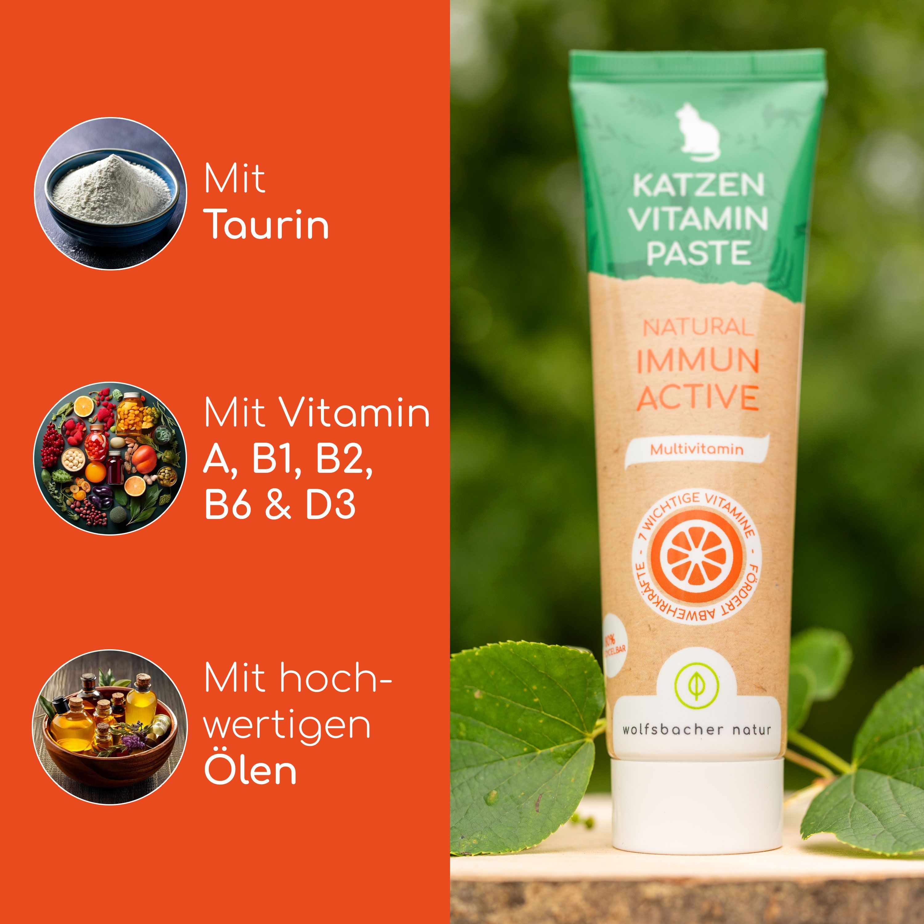 Katzen Vitamin Paste mit Taurin, Vitaminen A, B1, B2, B6, D3 und hochwertigen Ölen.