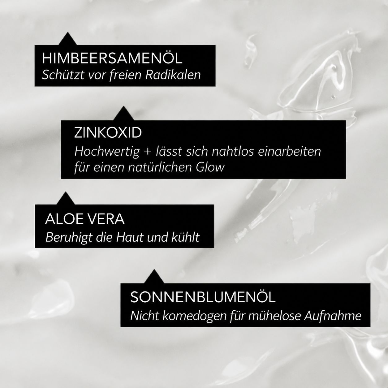 Inhaltsstoffe: Himbeersamenöl, Zinkoxid, Aloe Vera, Sonnenblumenöl.