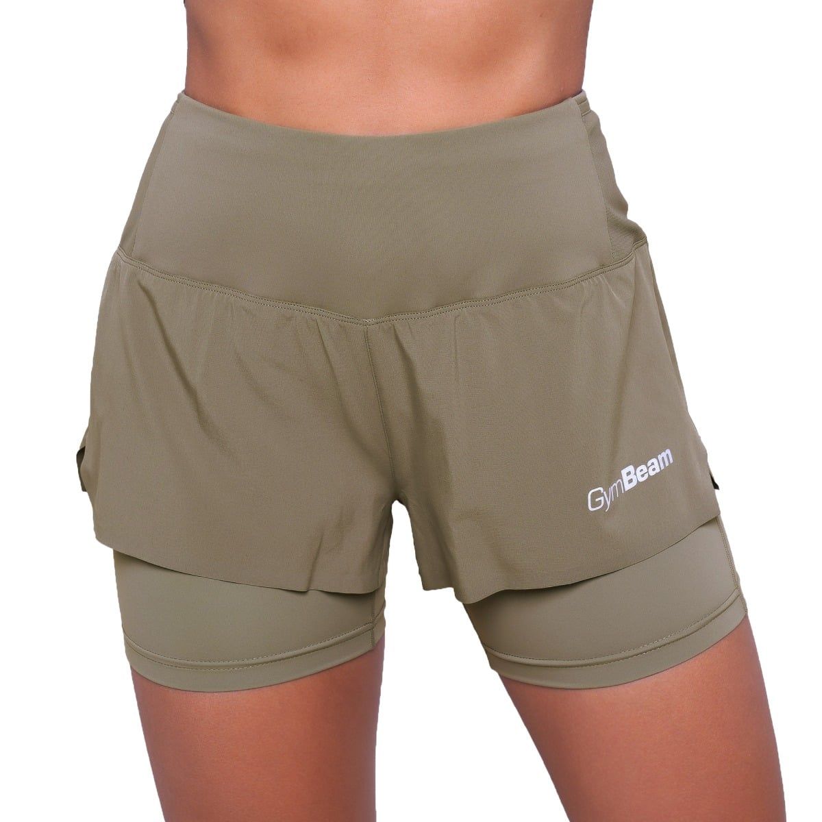 GymBeam Shorts Damen slim 2in1 mit Gummizug und Taschen in Vetiver