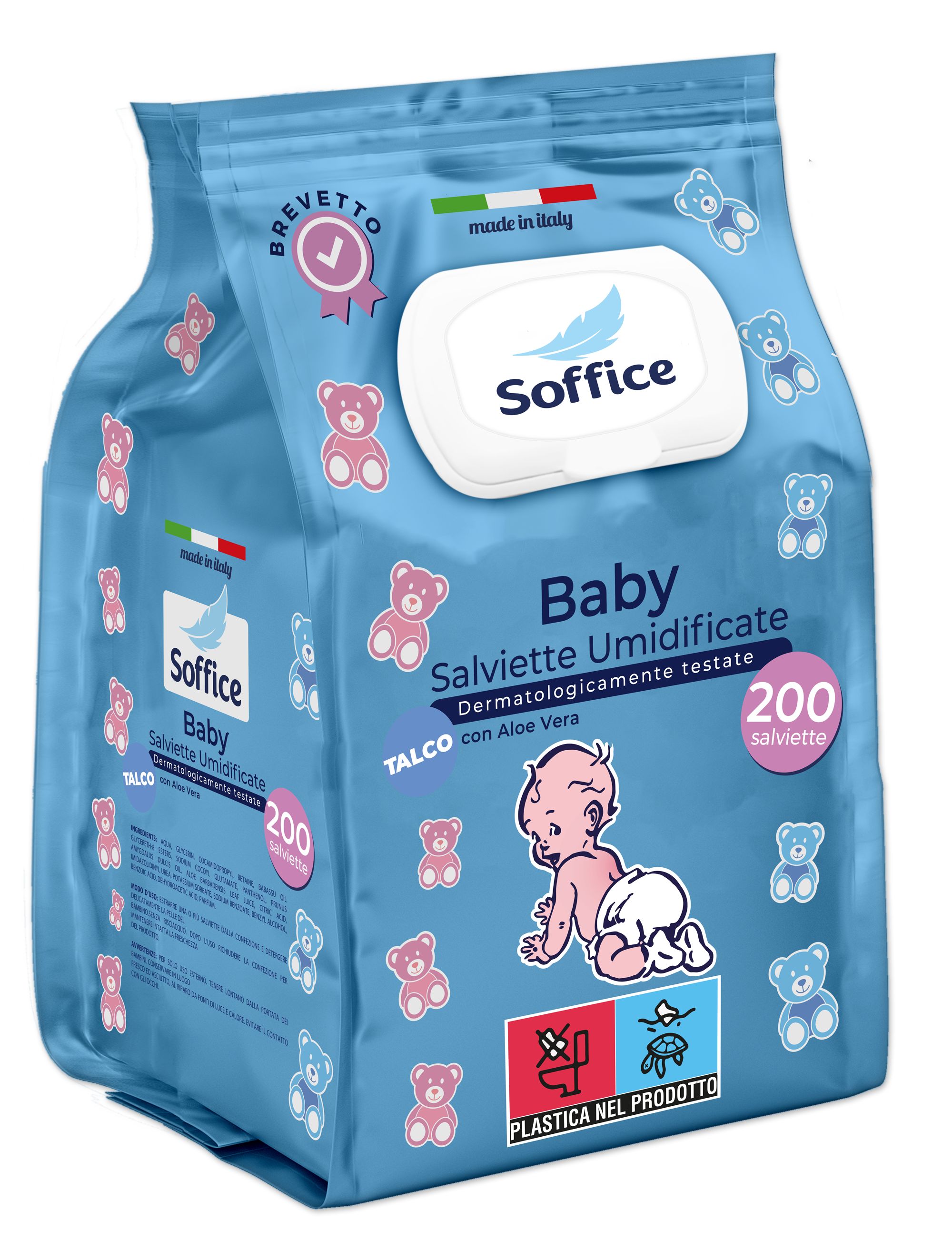 Soffice Salviette Umidificate Baby Talco 1600 (8x200) Pop-Up VerticalWipes – Aloe e Pantenolo