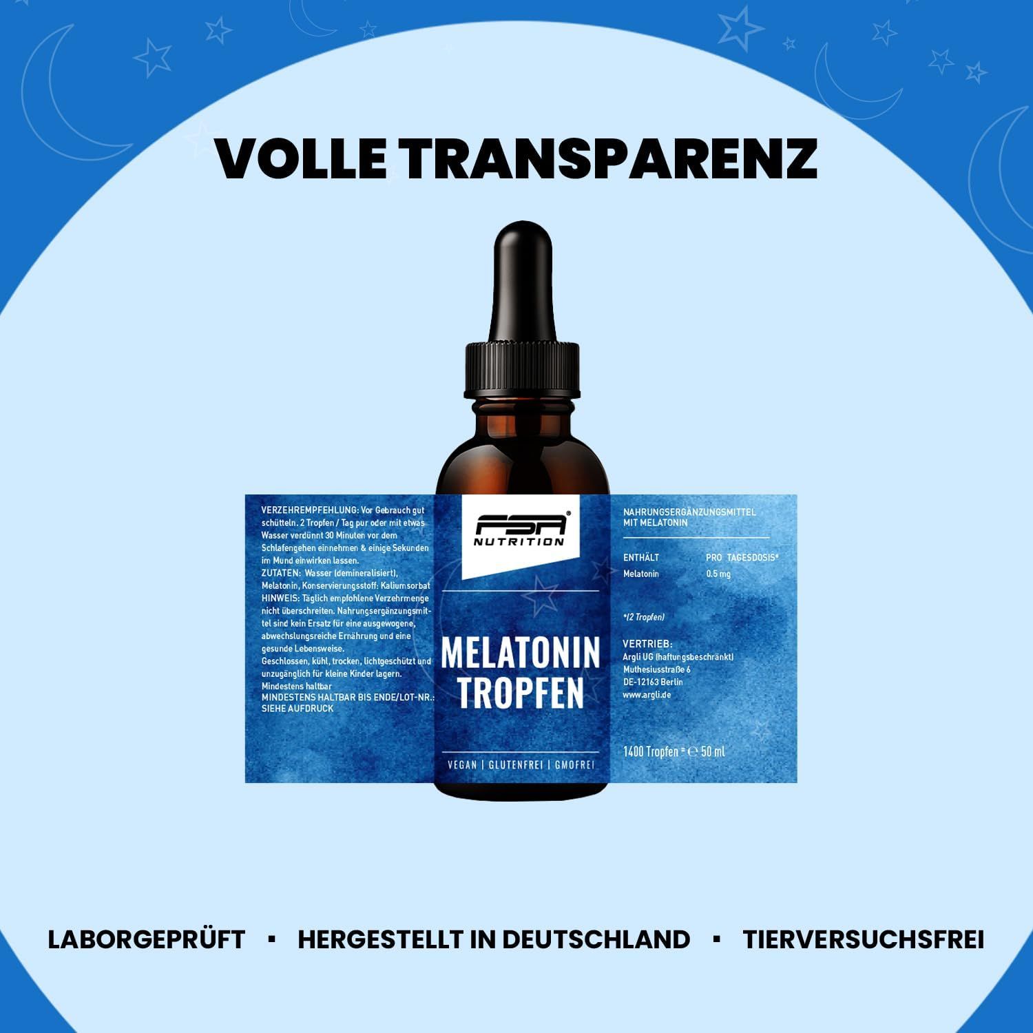 FSA NUTRITION Melatonin Tropfen auf Wasserbasis & ohne Alkohol