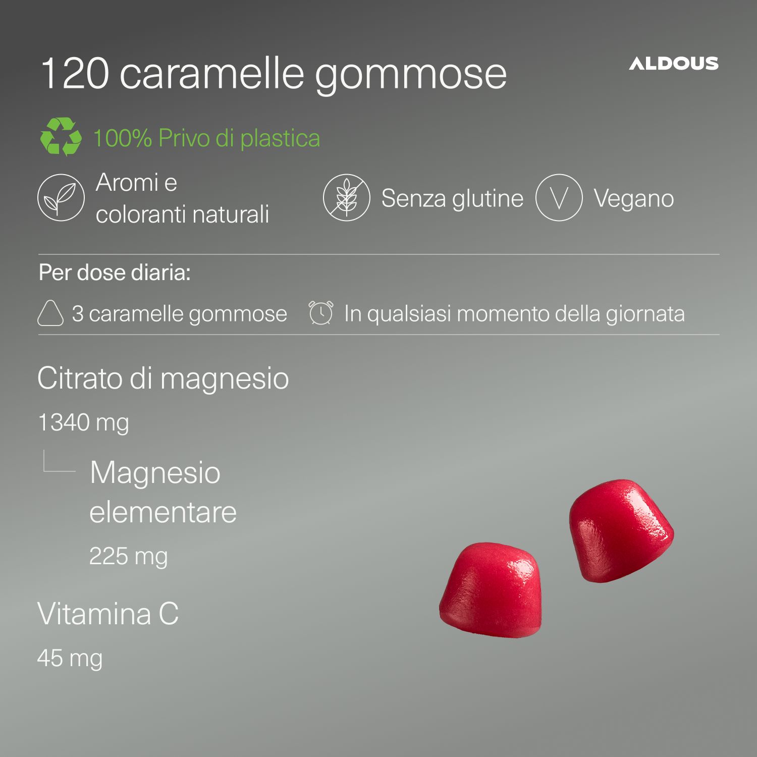 Aldous Magnesio Gummies: 120 Stück, vegan, glutenfrei, ohne Plastik.
