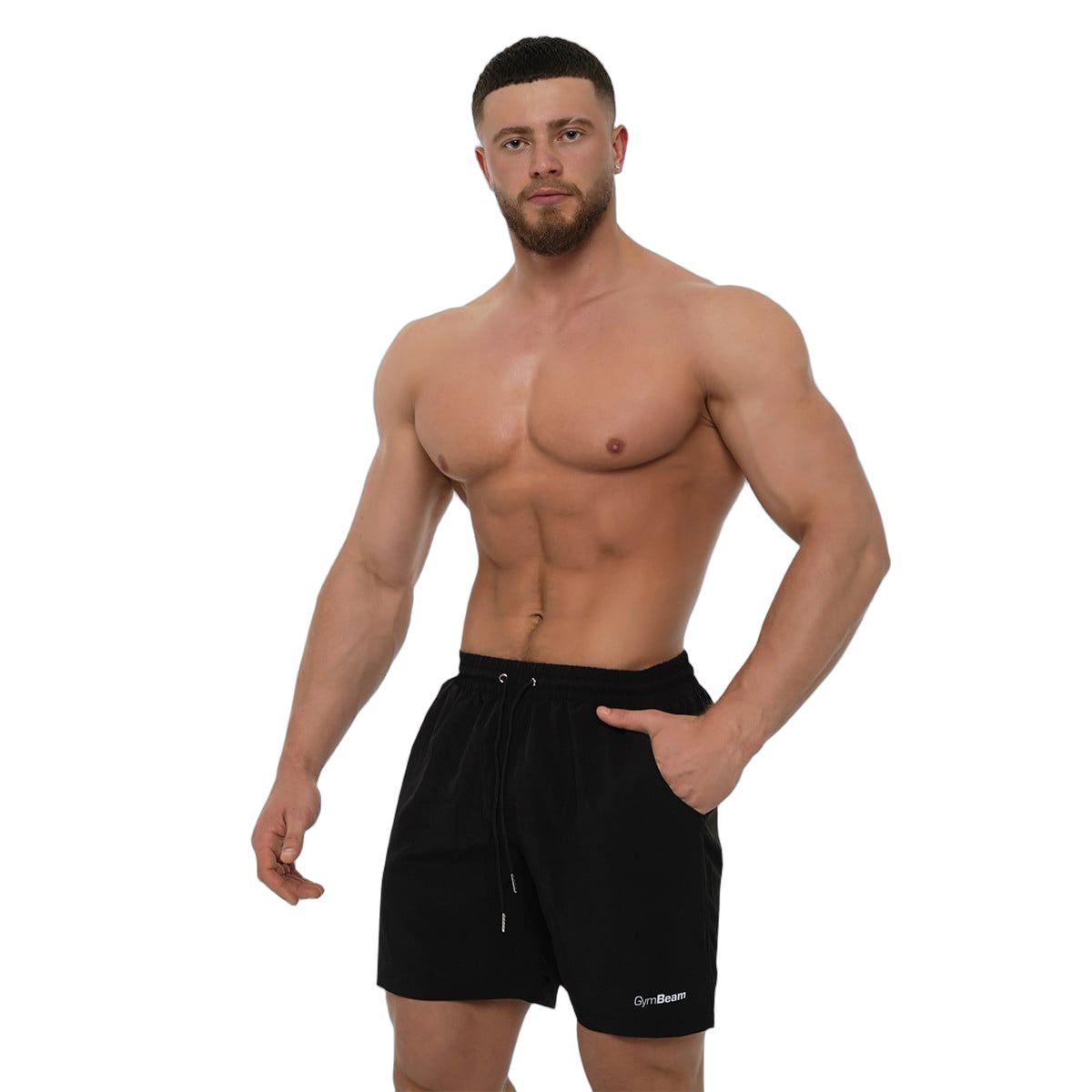 GymBeam Badeshorts für Männer mit Kordelzug und Taschen in Black