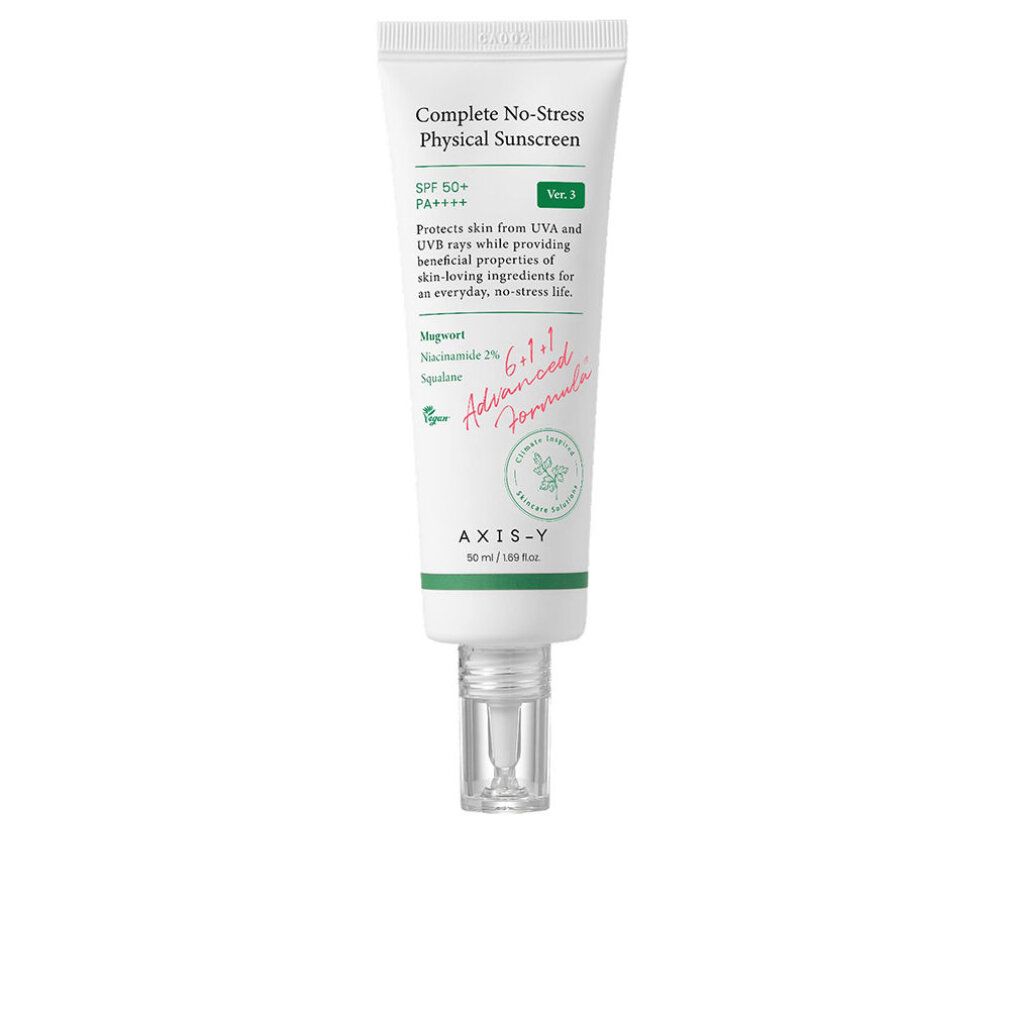 AXIS-Y Complete No-Stress Physical Sunscreen Tube, SPF 50+ PA++++, Ver. 3, isoliert.