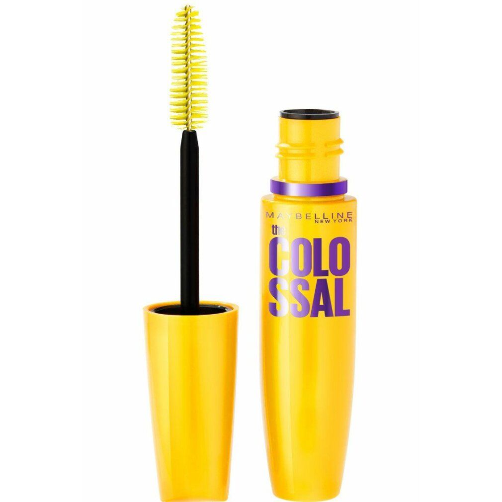 Maybelline The Colossal Volume Express Mascara in Gelb mit lila Akzenten. Der Applikator ist separat.