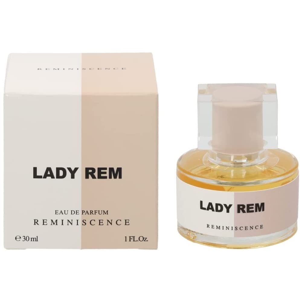 Flakon und Verpackung von Lady Rem Eau de Parfum. Aufschrift: Lady Rem, Reminiscence, Eau de Parfum, 1 FL.OZ., e30ml.