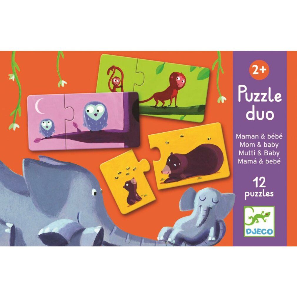 djeco Puzzle Tiermütter und Jungtiere 12x2 Teile
