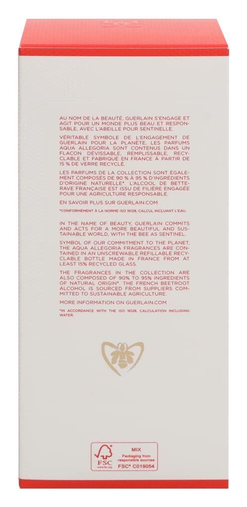 Weiße Verpackung mit rotem Deckel. Text in mehreren Sprachen. FSC-Siegel und Bienenlogo.