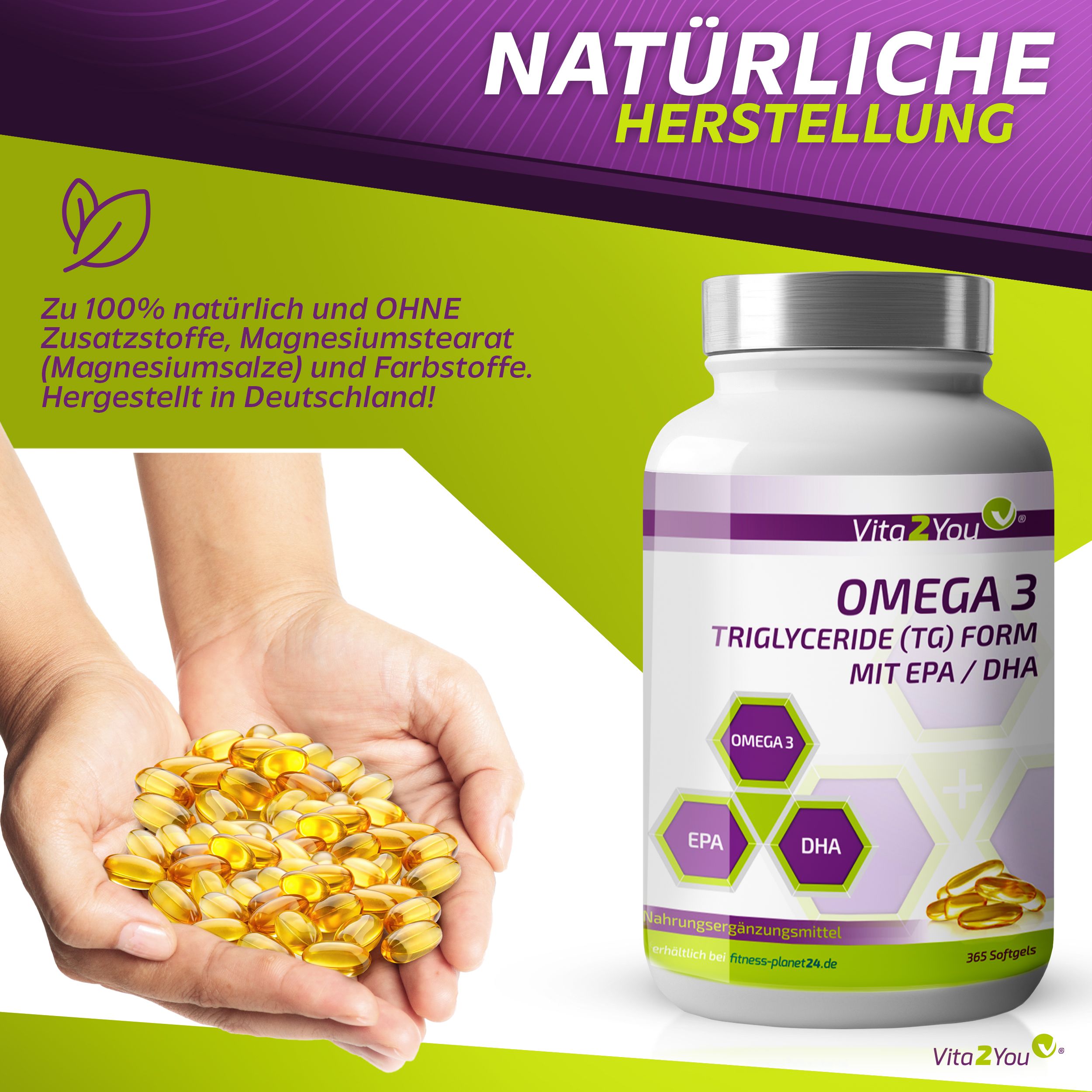 Vita2You Omega 3 - 1000mg - Triglyceride Form - EPA & DHA