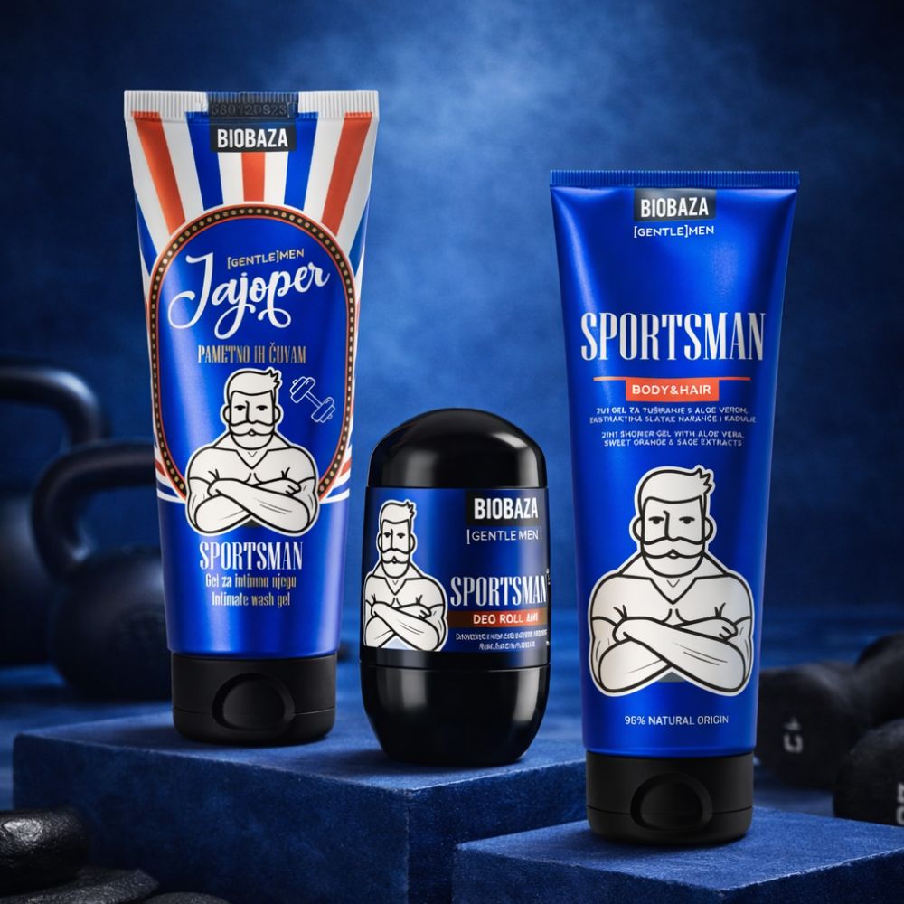 Biobaza Gentlemen Sportsmen Geschenkset – Herren Pflegeset mit Duschgel, Deo & Intimwaschgel 3 St