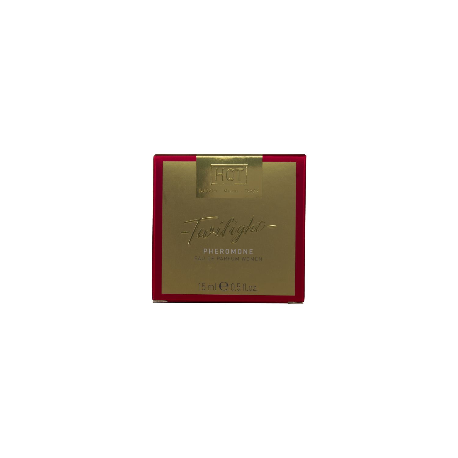 Rote Verpackung mit goldfarbenem Deckel. Enthält Text. Marke: HOT. 15 ml.