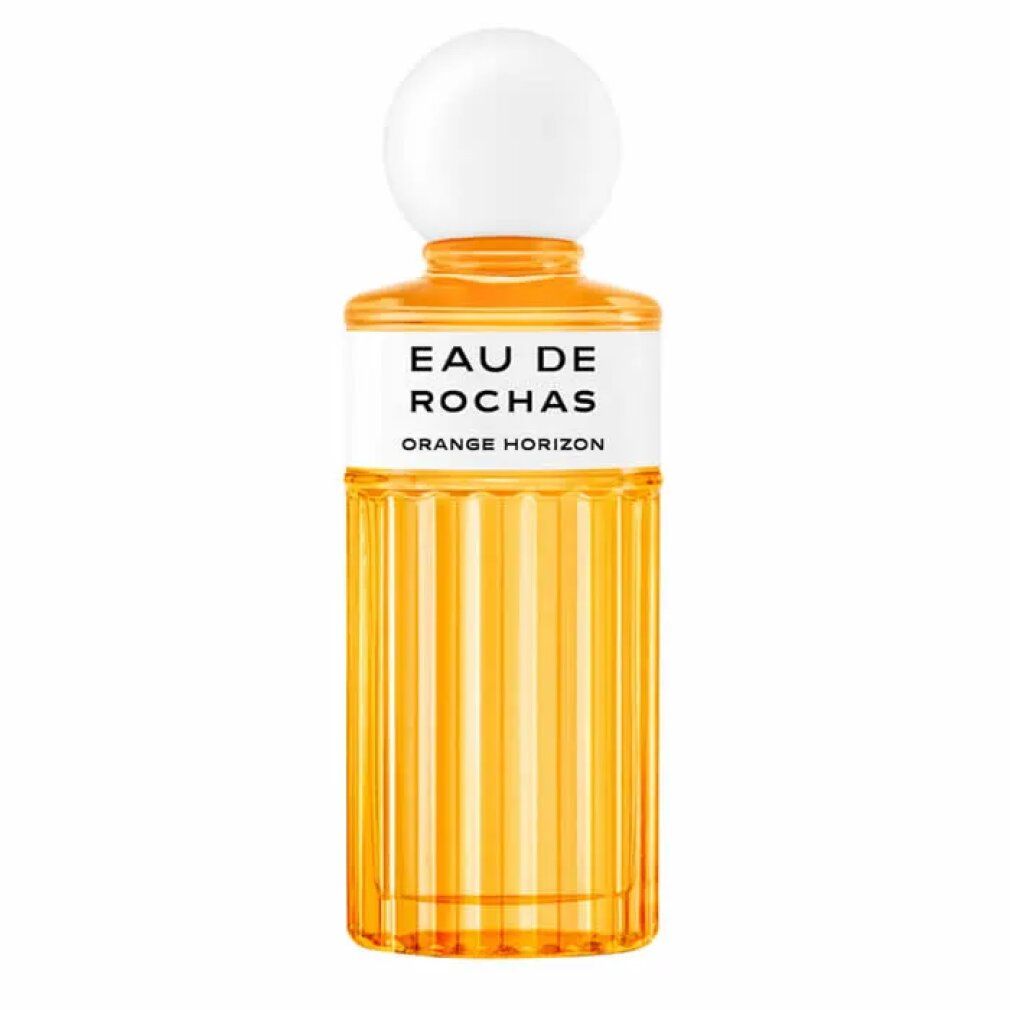 Eau de Rochas Orange Horizon Eau de Toilette Flakon mit weißem Verschluss und geripptem Glas.