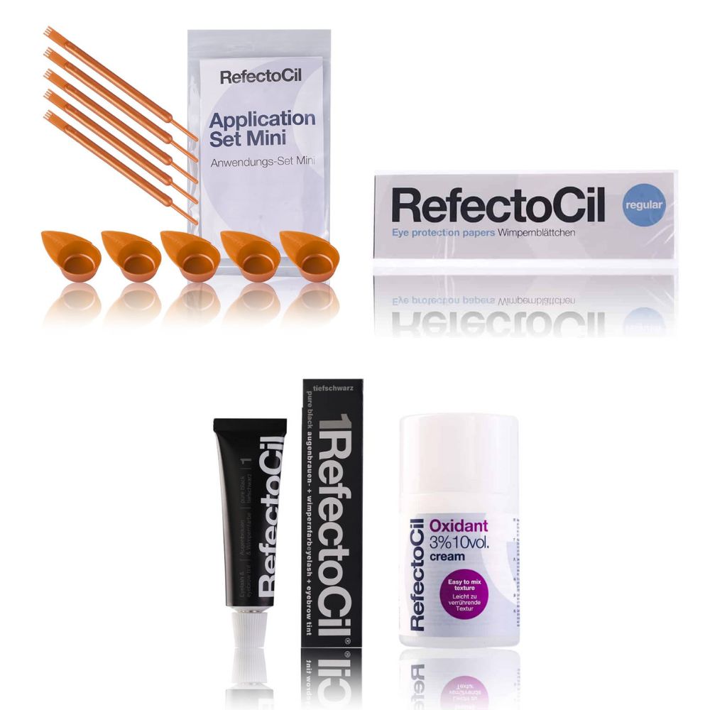 Refectocil Wimpernfarbe tiefschwarz 1 & Oxidant Creme 3% Wimpernblättchen Mini-Anwendungs Set 15 ml