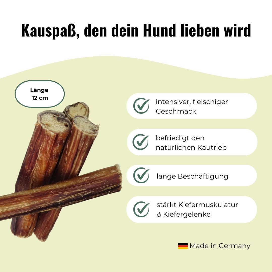 Hundefutter: Ochsenziemer, ca. 12 cm lang, mehrere Stücke.