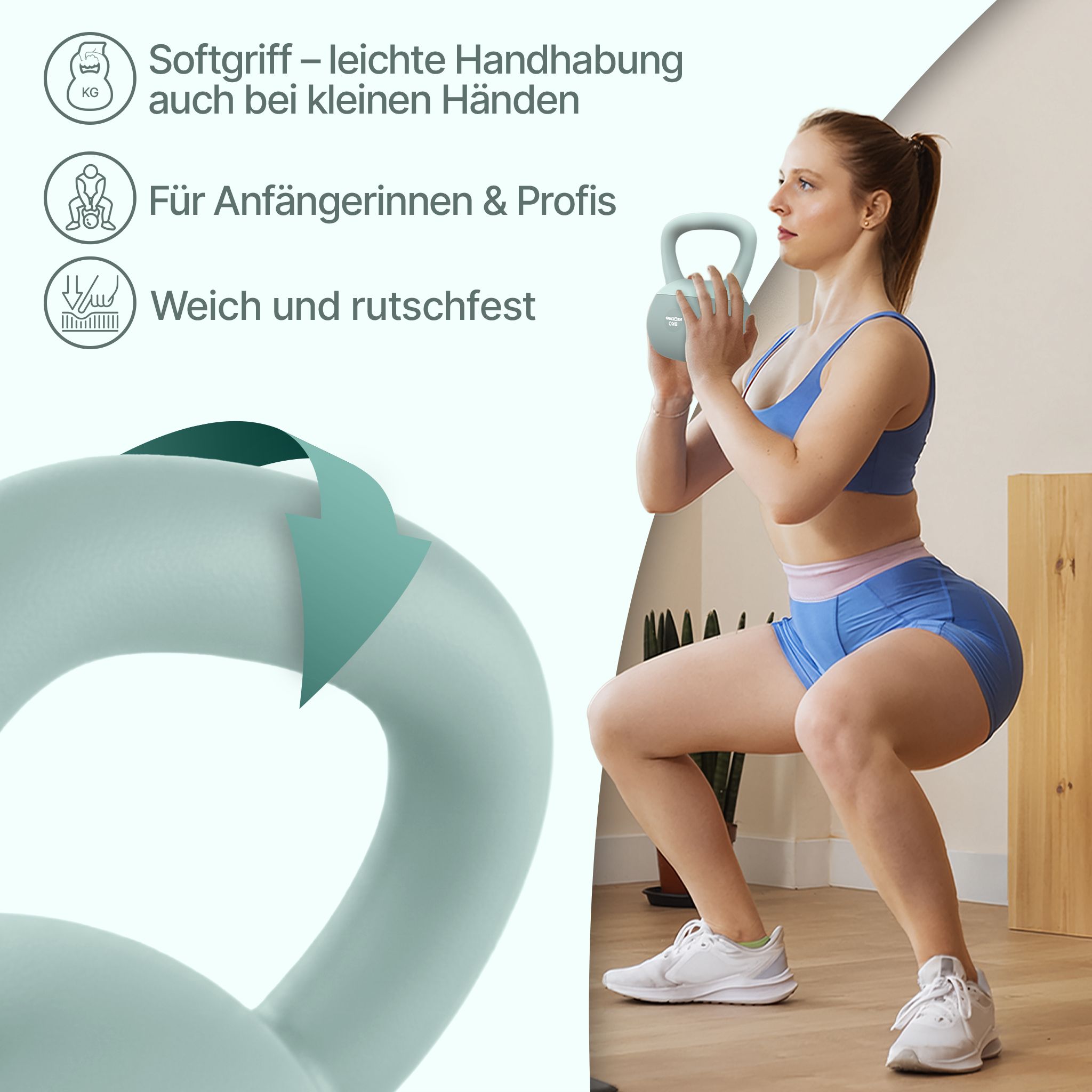 NEOLYMP Kettlebell 8 kg. Softgriff für leichte Handhabung, weich und rutschfest. Für Anfängerinnen & Profis.