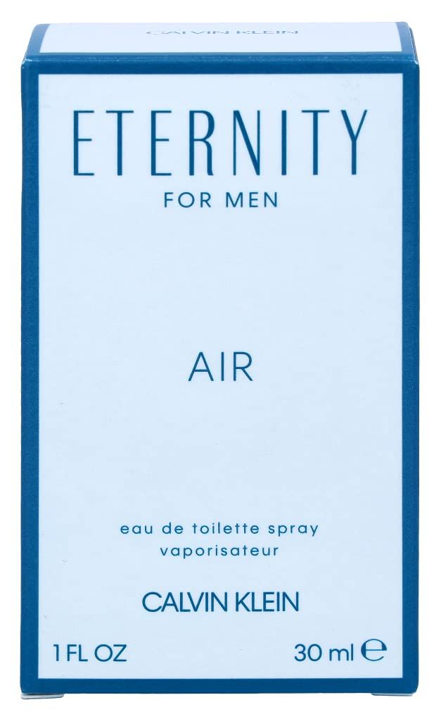 Verpackung von Eternity for Men Air von Calvin Klein. Blaue Box mit weißem Text.