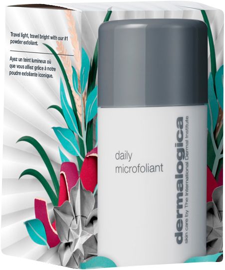 Produktverpackung mit Flasche. Aufschrift: daily microfoliant, dermalogica. Text.