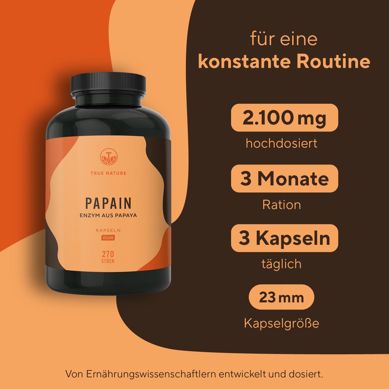 TRUE NATURE® Papain Kapseln - Enzym aus Papaya - Vegan & Made in Germany