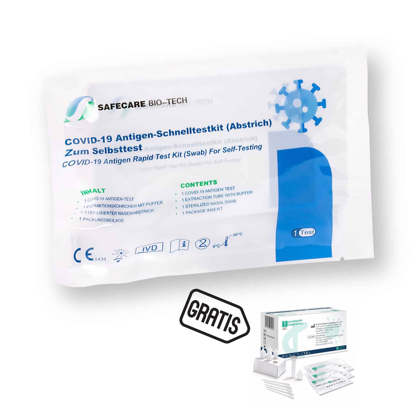 Safecare Bio-Tech Covid-19 Laientest Nasal | Gratis parahealth Corona Tests 100 St Test