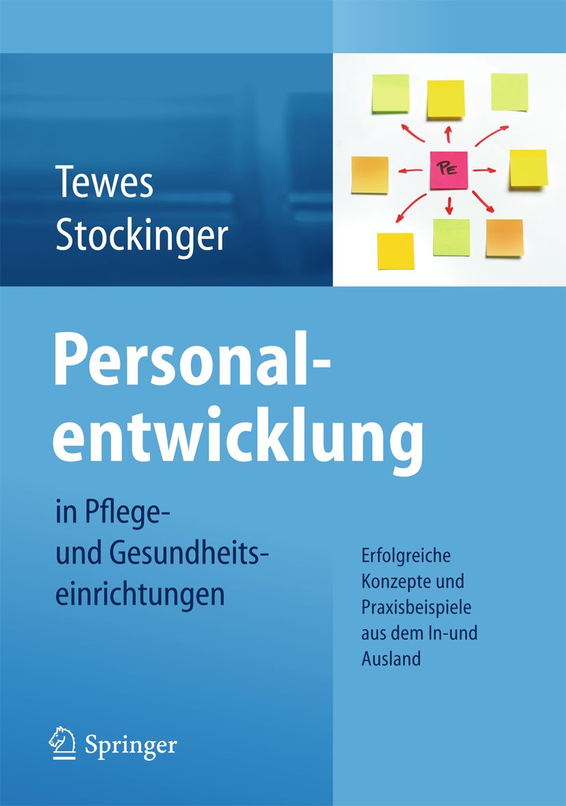 Buchcover: Personalentwicklung in Pflege- und Gesundheitseinrichtungen. Autor: Tewes Stockinger. Verlag: Springer. Blaue Gestaltung.