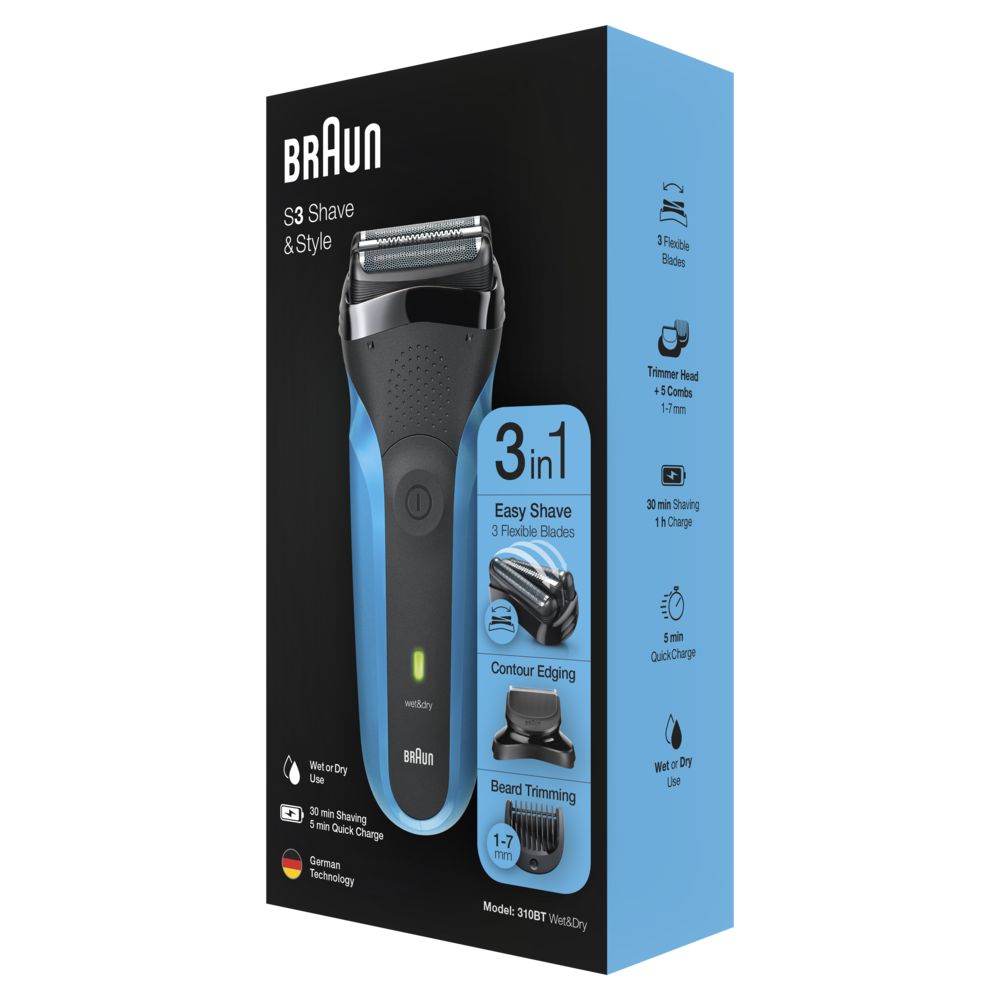 Braun - Trimmer fürs Gesicht "Series 3 - 310BT" in Schwarz und Blau