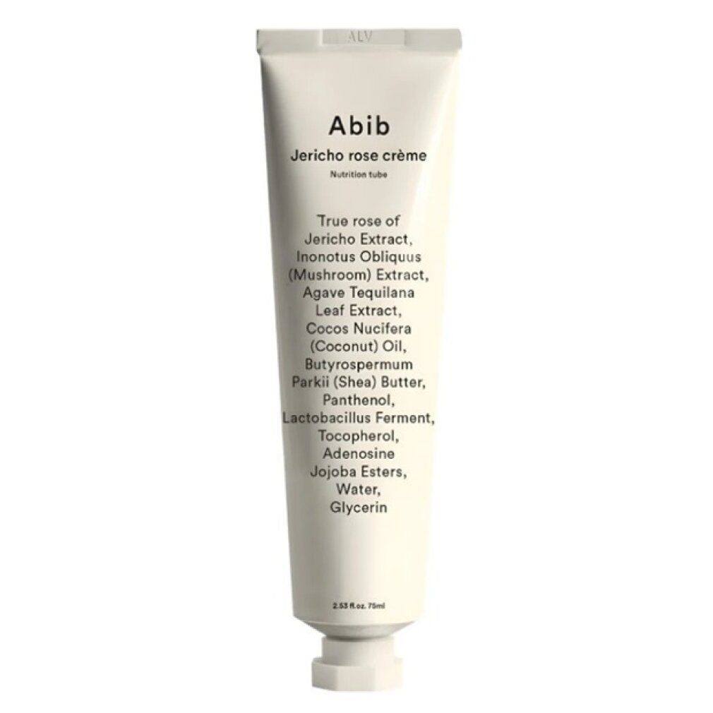Abib Jericho Rose Nutrition Cream Tube mit Inhaltsstoffliste.