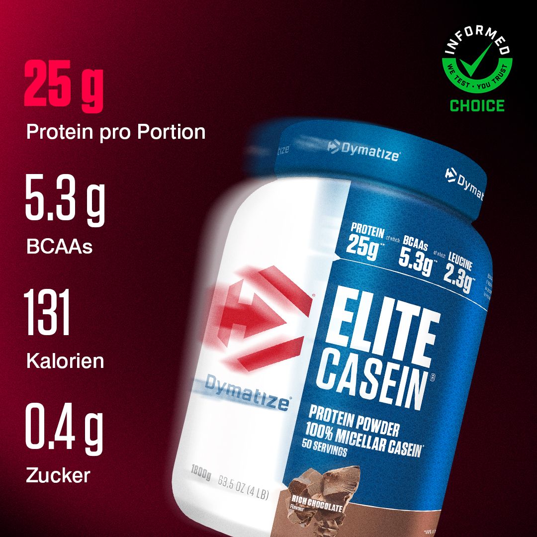 Dymatize Elite Casein Protein Pulver Rich Chocolate – Casein Eiweißpulver mit BCAAs