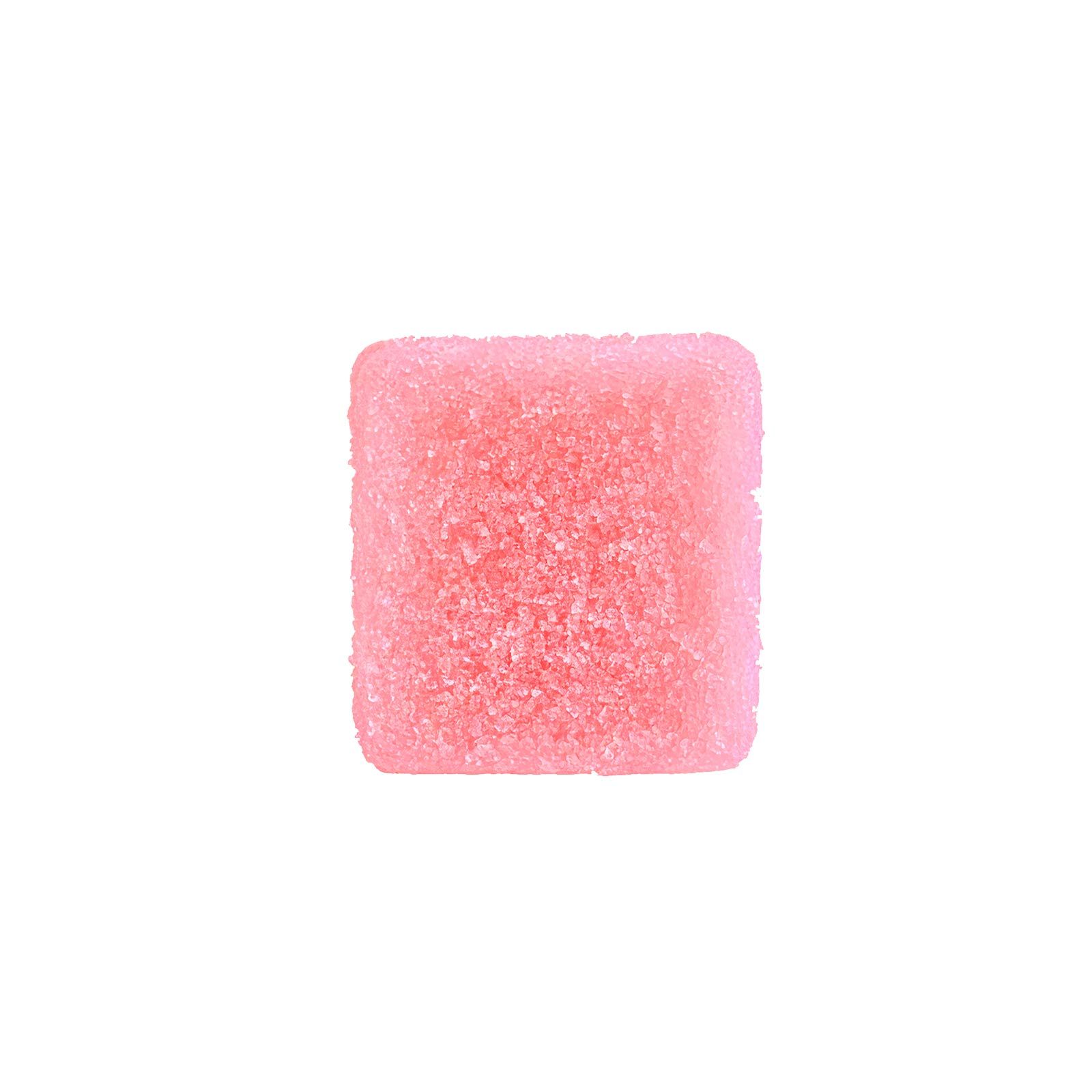 Einzelnes rosa Gummibärchen. Quadratische Form, leicht gezuckert.