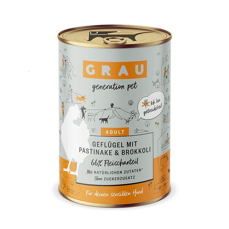 Grau Hund Geflügel mit Pastinake & Brokkoli 6x400 g Futter