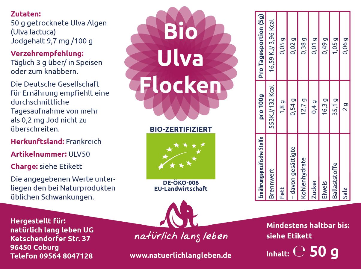 natürlich lang leben BIO Ulva Algen Flocken 50 g