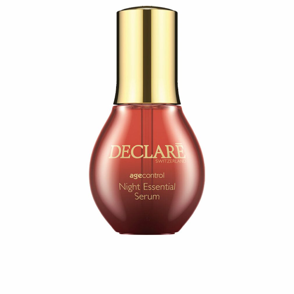Rote Serumflasche mit goldfarbenem Deckel. Aufschrift: DECLARE SWITZERLAND, agecontrol Night Essential Serum.