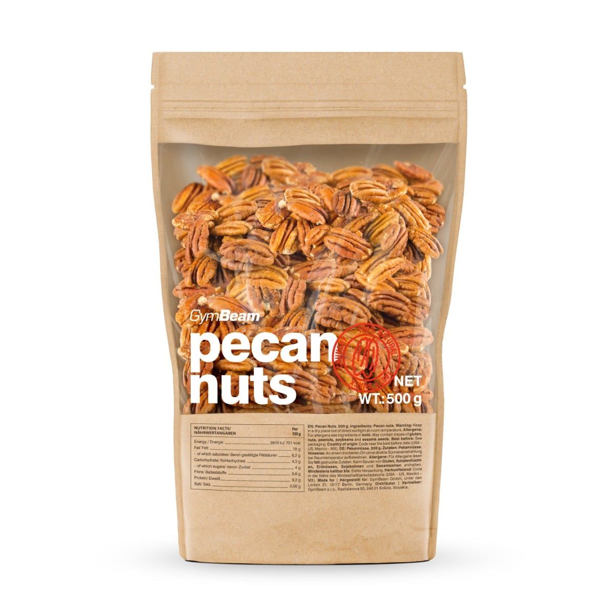 GymBeam Pecannüsse ungesalzene Nüsse 500 g