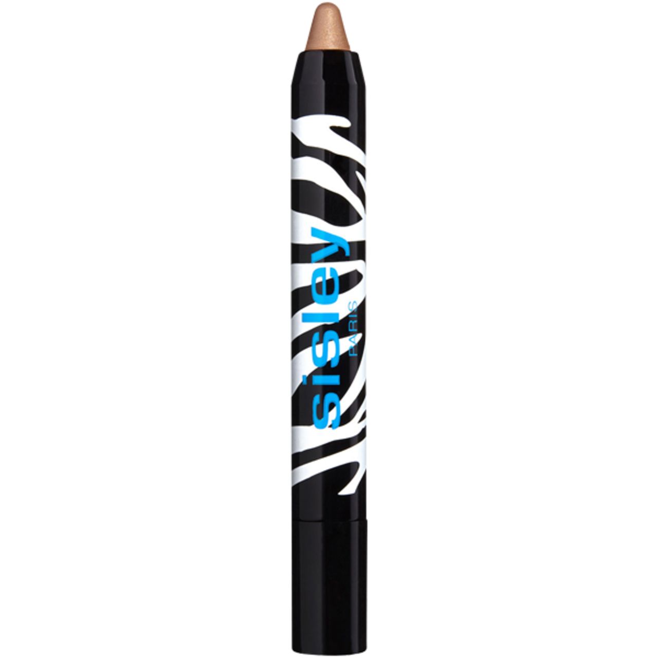 Stift mit beiger Spitze. Schwarz-weiß gestreifter Schaft mit blauem Schriftzug "Sisley Paris".