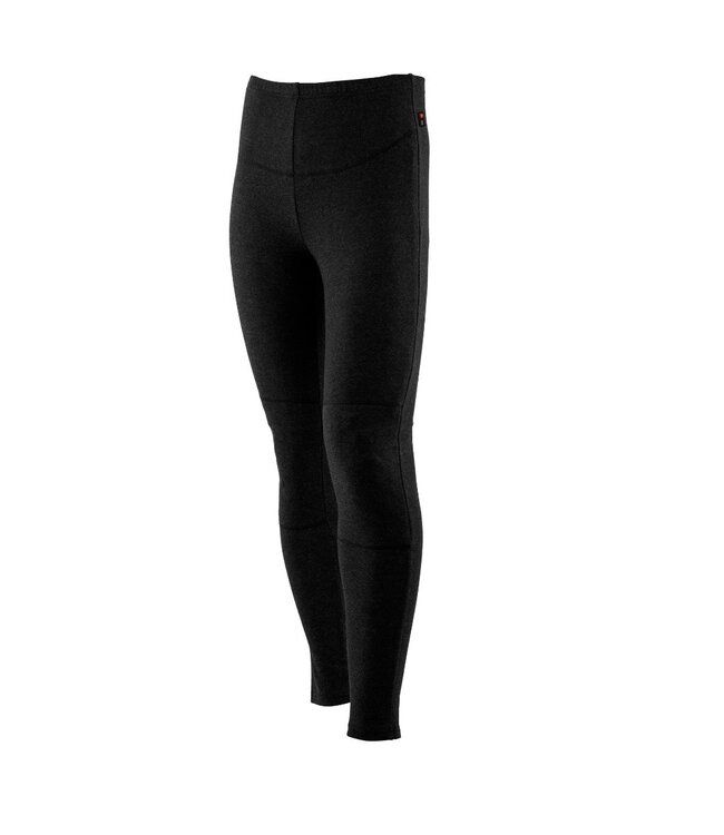 Dunkelgraue Thermohose. Seitliche Ansicht. Roter Akzent am oberen Bein.