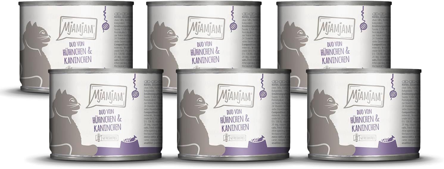 MjAMjAM - DUO von saftigem Hühnchen & Kaninchen an gedämpftem Kürbis 6x200 g Futter