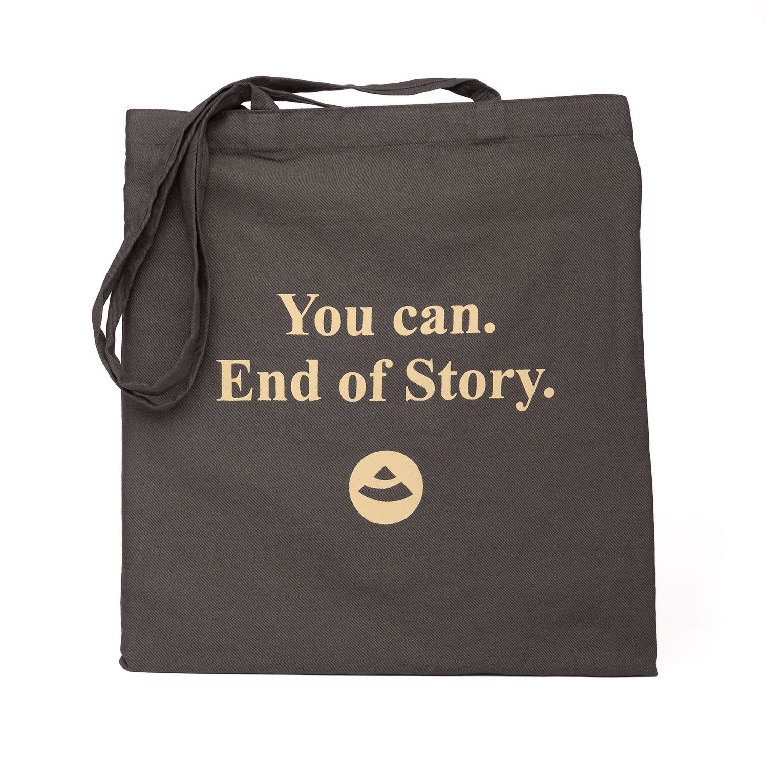 Bodhi Baumwoll-Tragetasche, anthrazit, Design-Print "You can. End of Story."