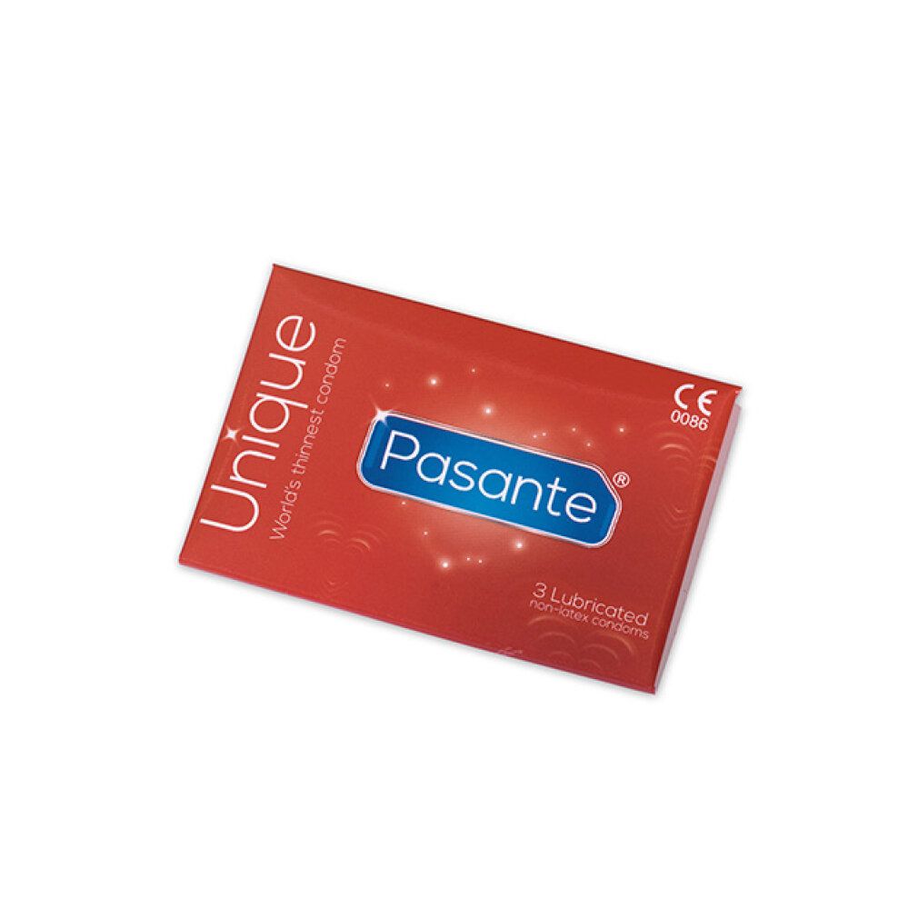 Pasante Unique Kondompackung, 3 Stück, latexfrei, CE-zertifiziert.