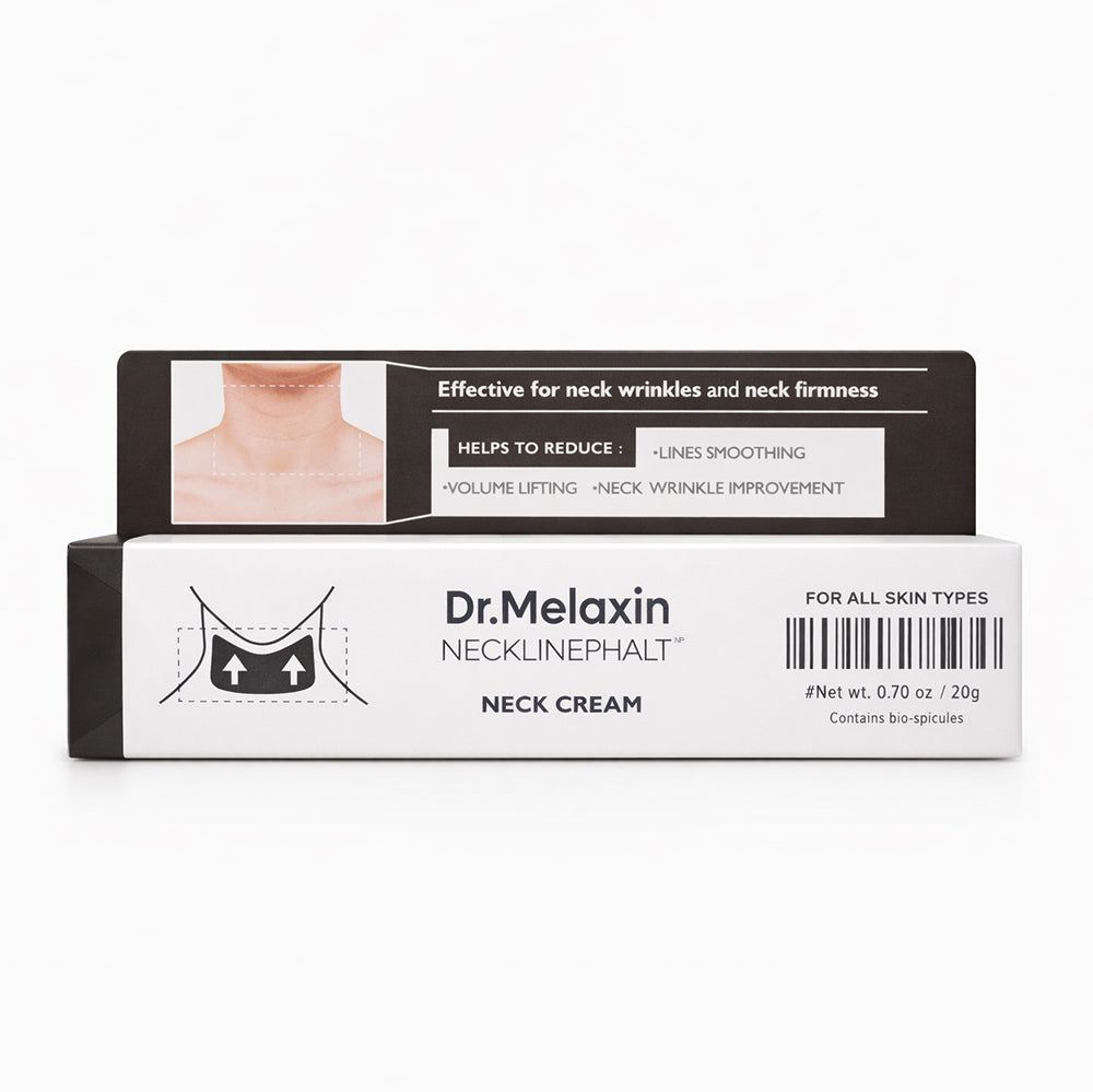 Dr. Melaxin Necklinephalt Nackencrème Verpackung mit Netto 0.70 oz / 20g. Für alle Hauttypen.