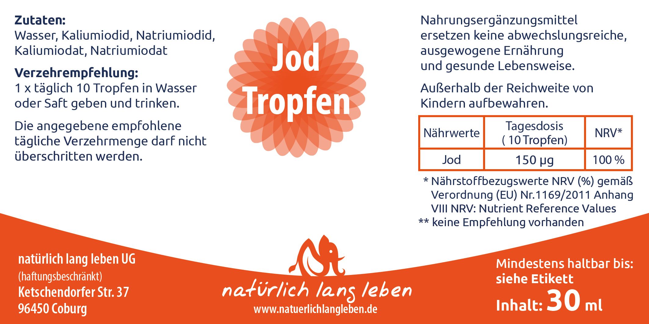 natürlich lang leben Jod Tropfen vegan 30 ml