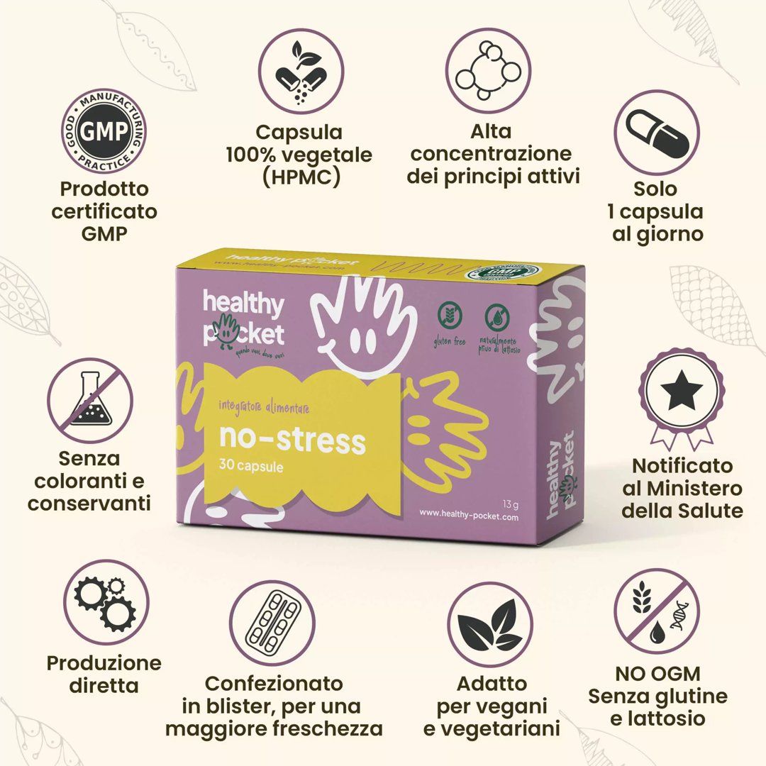 No Stress Kapselverpackung mit Gesundheitszertifikaten und Produktmerkmalen.