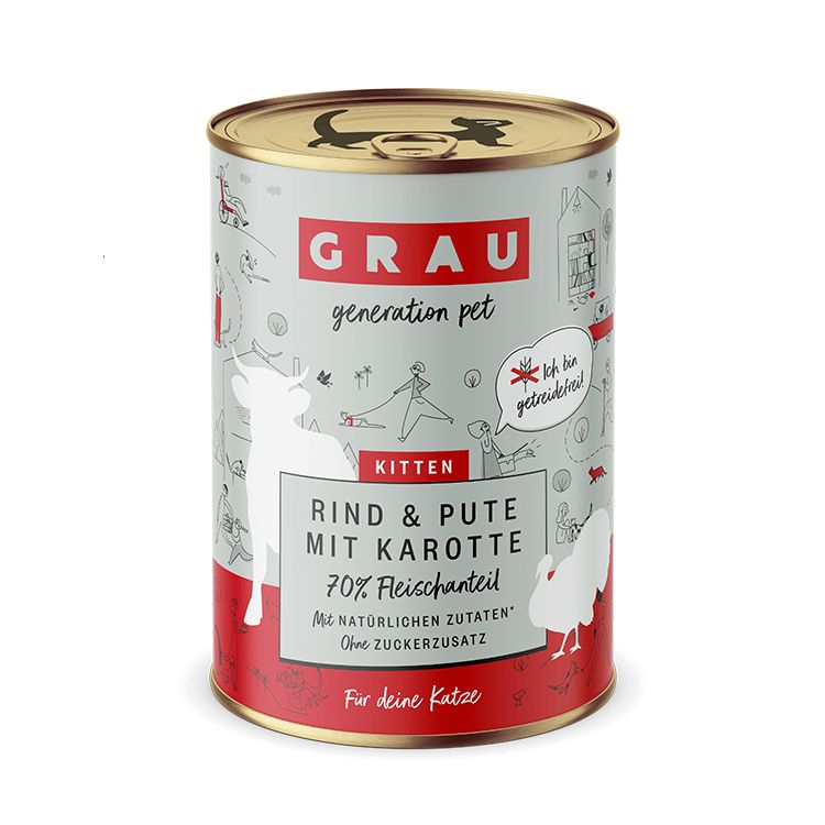 Grau Kitten Rind & Pute mit Karotte 6x400 g Futter