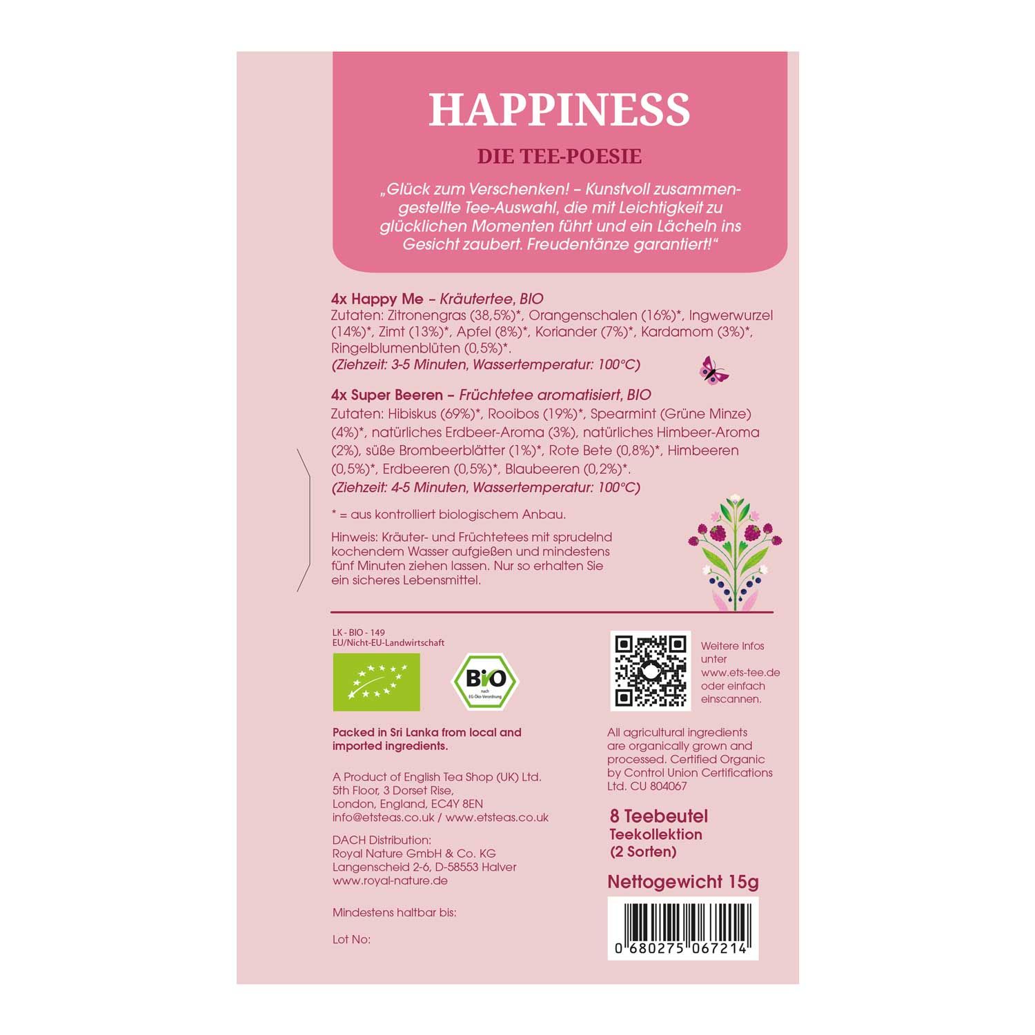 ETS - Tee Geschenk Tee-Poesie "Happiness" bio