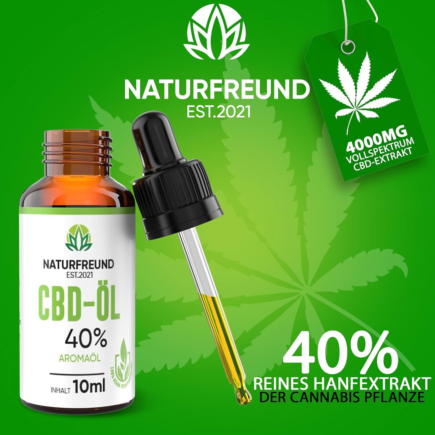 NATURFREUND® Premium CBD Öl 40% VOLLSPEKTRUM Hanföl Cannabisöl CBD Tropfen