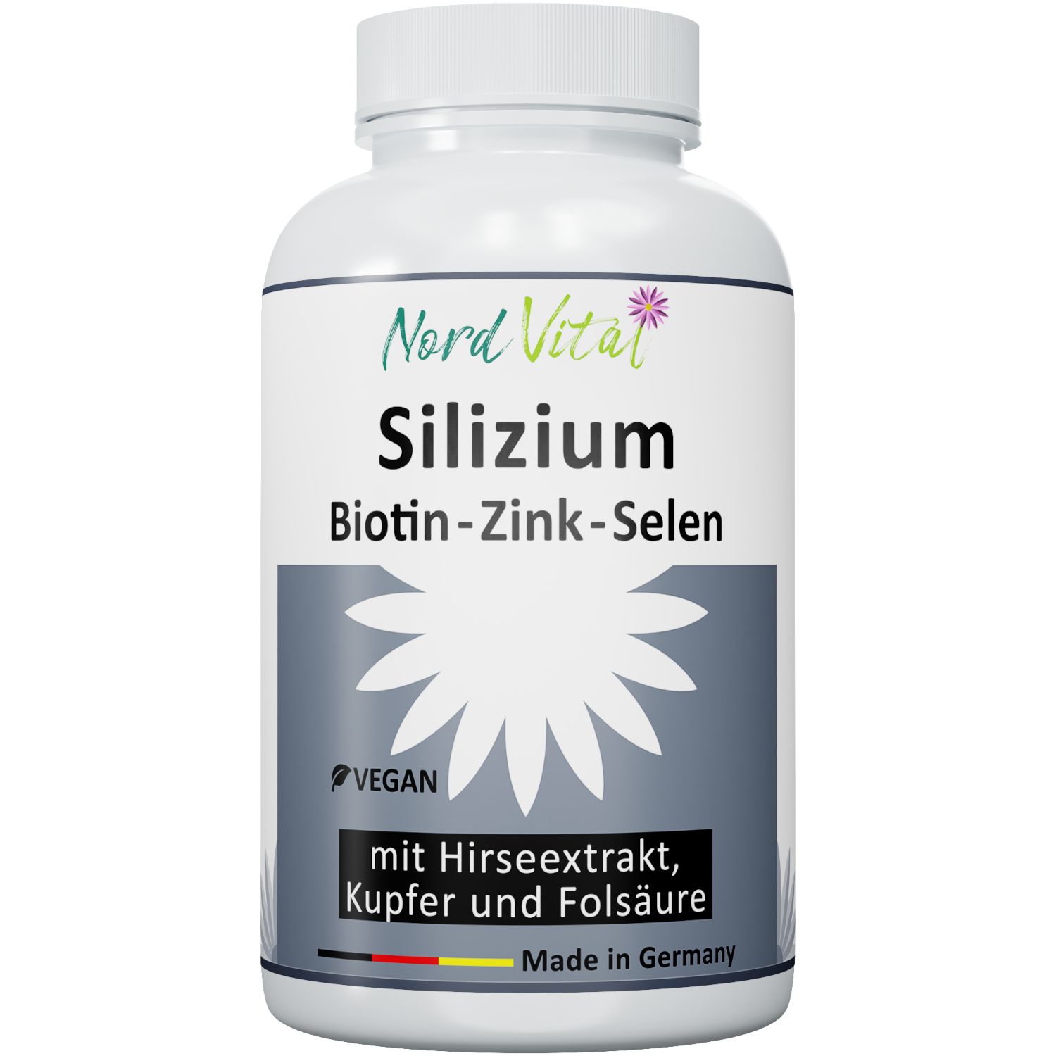 Nord Vital Silizium aus Bambus-Extrakt, Hirse-Extrakt, Biotin, Zink, Selen, Kupfer, und Folsäure